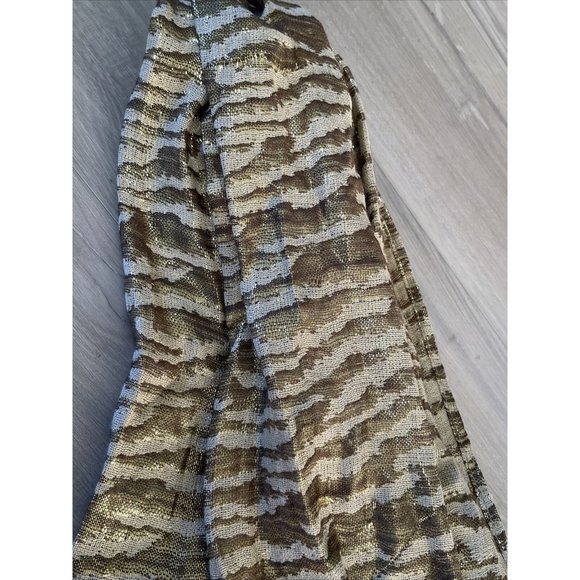 ANIMAL PRINT Scarf Brown Gold Metallic Fringe Wrap Shawl Zebra Viscose New - Picture 9 of 11